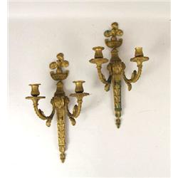 A PAIR OF LOUIS XVI-STYLE GILT METAL TWO-ARM WALL SCONCES