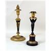 Image 1 : TWO LOUIS XVI PATINATED METAL CANDLESTICKS