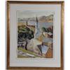 Image 1 : A FRAMED GOUACHE OF A VILLAGE SCENE