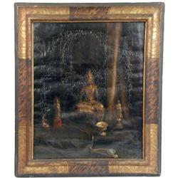 AN OIL ON CANVAS OF A STILL LIFE, "GROUP OF BUDDHISTIC GILT BUDDHAS", BY WILMA PREZZI