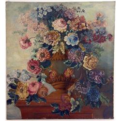 AN OIL ON CANVAS OF A FLORAL STILL LIFE