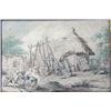 Image 2 : A PEN, INK AND WATERCOLOR DRAWING OF PEASANTS IN A FARMSTEAD