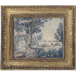 A PEN, INK, RED CHALK AND WATERCOLOR DRAWING OF A SHEPHERDESS AND HER BEAU IN A SYLVAN SETTING