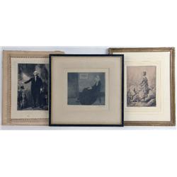 A FRAMED ENGRAVING OF A WOMAN AND HER DOG, "LE JEUNE BERGERE", AFTER HUET