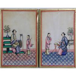 A PAIR OF EXQUISITELY-PAINTED CHINESE SILK PORTRAITS OF COURT LADIES
