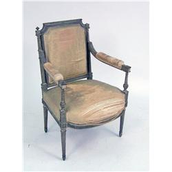 A NEOCLASSICAL CARVED AND PAINTED BEECHWOOD FAUTEUIL