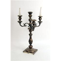 A SILVER-PLATED CANDLESTICK WITH REMOVABLE FOUR-BRANCH CANDELABRA TOP
