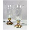 Image 1 : A PAIR OF BRASS AND GLASS HURRICANE LAMPS