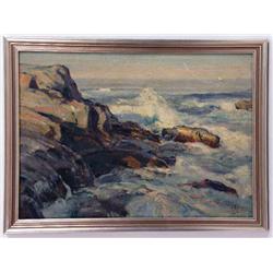 AN IMPRESSIONIST OIL ON BOARD, "SADDLE ROCK IN SUNLIGHT", BY HOWARD RUSSELL BUTLER