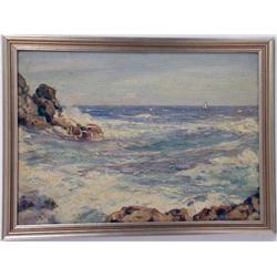AN IMPRESSIONIST OIL ON BOARD OF A SEASCAPE, BY HOWARD RUSSELL BUTLER