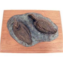 A LIMITED EDITION BRONZE SCULPTURE, "MALLARDS SWIMMING", BY WILLIAM H. TURNER