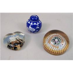 TWO GLASS PAPERWEIGHTS, ONE MILLEFIORI