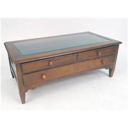 A CONTEMPORARY STAINED MAPLE VITRINE TABLE WITH DRAWERS
