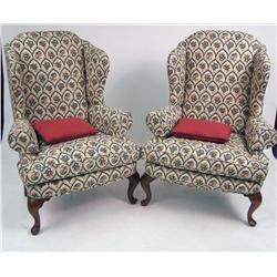A PAIR OF QUEEN ANNE STYLE WALNUT EASY CHAIRS