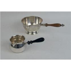 TWO WOOD-HANDLED STERLING SILVER BRANDY WARMERS