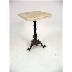 A VICTORIAN CAST IRON AND STONE TOP "ICE CREAM PARLOR" TABLE