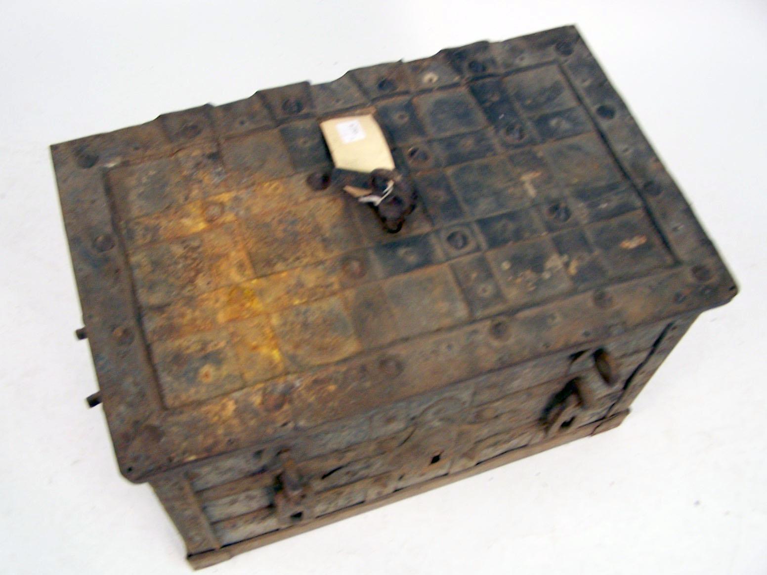 A WROUGHT-IRON STRONG BOX