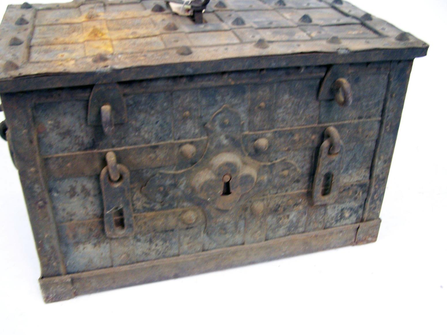 A WROUGHT-IRON STRONG BOX