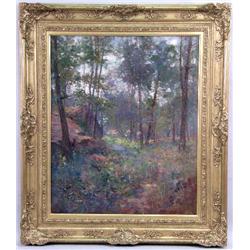 A FRAMED OIL ON CANVAS, LANDSCAPE OF A WOODLAND SCENE