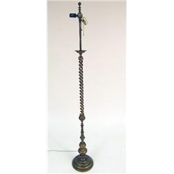 A BARLEY-TWIST BRASS FLOOR LAMP