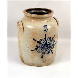 A SALT-GLAZED COBALT BLUE FLOWER-DECORATED STONEWARE CROCK