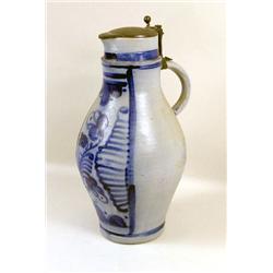A SALT-GLAZED COBALT AND SHIP-DECORATED STONEWARE JUG