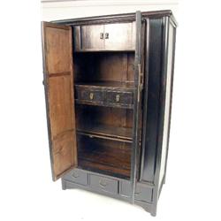 A CHINESE BROWN LACQUER WEDDING CABINET