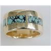 Image 2 : A 14K YELLOW GOLD WITH TURQUOISE-INLAID BAND RING