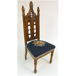 A VICTORIAN GOTHIC REVIVAL CARVED FRUITWOOD ECCLESIASTIC CHAIR