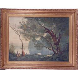 A FRAMED OIL ON BOARD OF A BARBIZON-STYLE LANDSCAPE