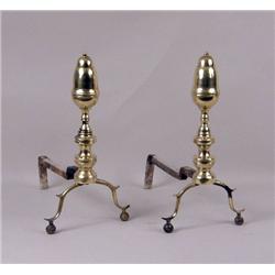 A PAIR OF FEDERAL ACORN FINIAL ANDIRONS