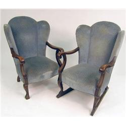 TWO NEARLY IDENTICAL VICTORIAN-STYLE ARMCHAIRS