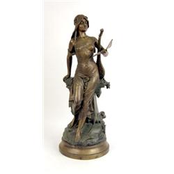 A LARGE BRONZE FIGURE OF A WOMAN, "L`ECHO DES RUINES", AFTER EDOUARD DROUOT