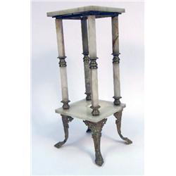A TWO-TIER GREEN MARBLE AND GILT-METAL MOUNTED STAND