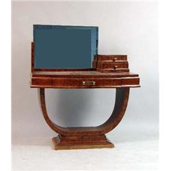 AN ART NOUVEAU AMBOYNA DESK WITH MIRROR