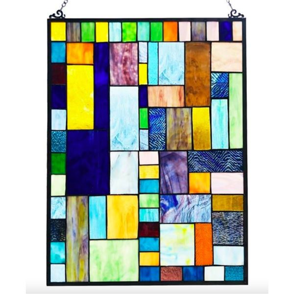 Geometric Stained Art Glass Hanging Window Panel