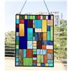 Image 2 : Geometric Stained Art Glass Hanging Window Panel