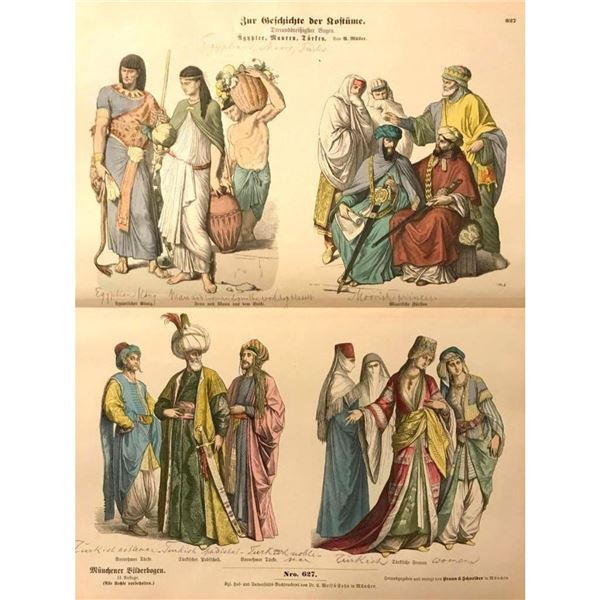 Rare 19thc Costume Plates, Egyptians, Moors, Turks