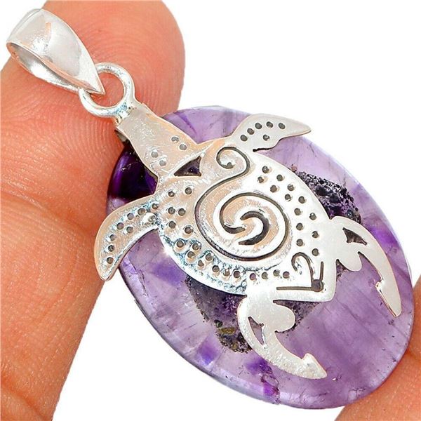 Amethyst Sterling Turtle Pendant