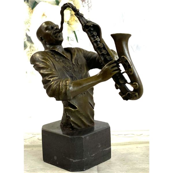 Signed Original Jazz Musician Bronze Sculpture