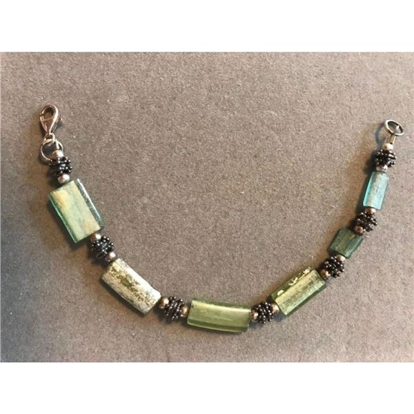 Ancient Roman Glass Shard Sterling Silver Bracelet