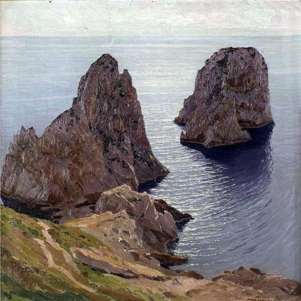 After Paul von Spaun, Faraglioni in Capri Ceramic Art Tile