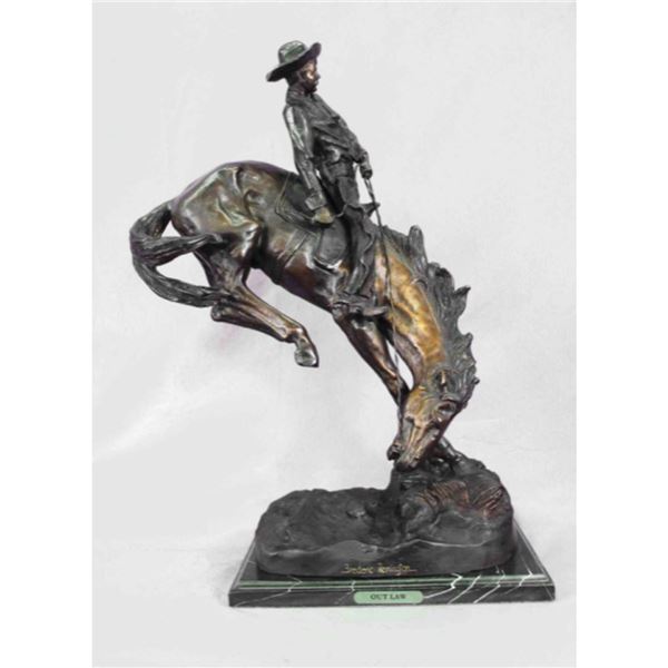 After Remington, Large Size Outlaw Western Bronze Sculpture
