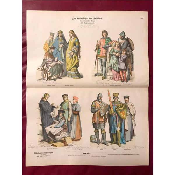 Rare 19thc Costume Plates, 13th Century Royalty, Knights, Scholars