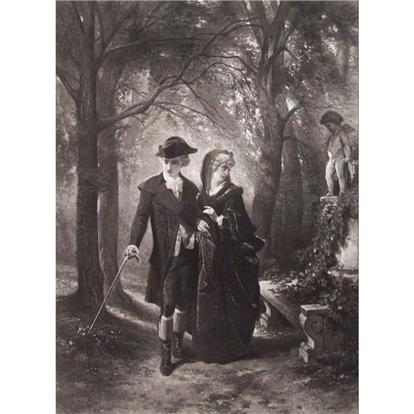 1880's Photogravure Print, Poor Love, Courtship Scene