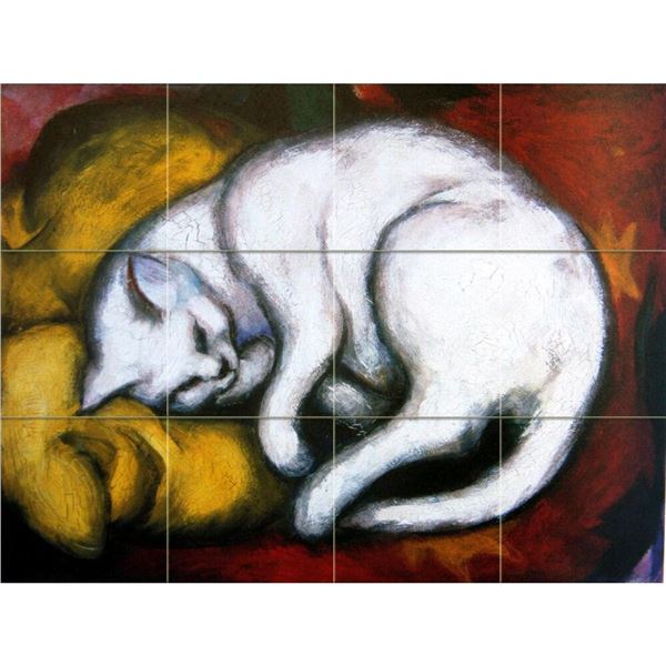 After Marc Franz, Sleeping Cat Ceramic Art Tile Mural