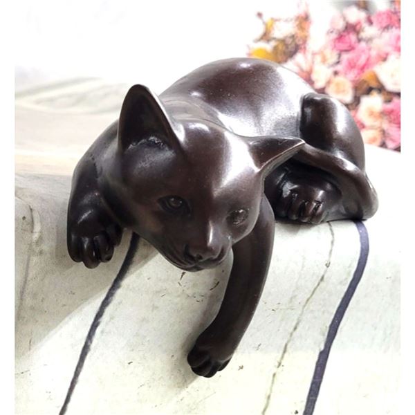 Desktop Cat Signed Bronze Sculpture