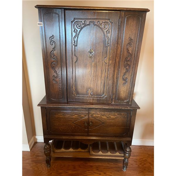 Hand Carved Wooden Cabinet (One Piece)  62"h x 36"w x 16"d