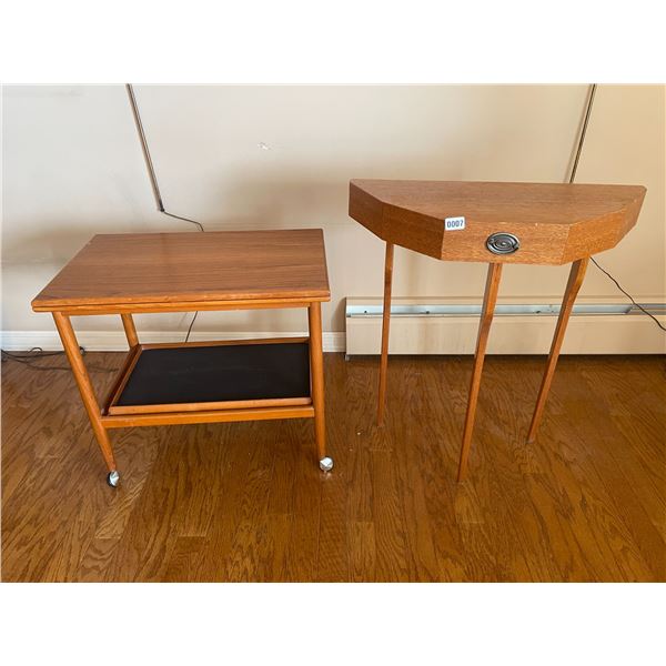 Wood Wheel Cart with Extension 27.5" x 17" x 25 & Wall Flush Hallway Accent Table 33"h x 28"w 11.5"d