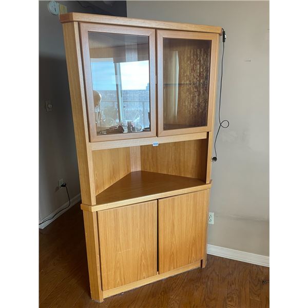Wood Corner Cabinet with Glass Doors & Inside Lighting 39"w x 70.5h x 20"d
